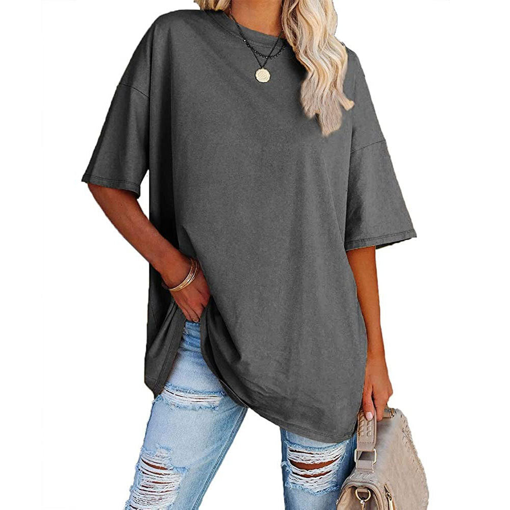 Loose Drop Shoulder Sleeves Round Neck Short Sleeve Top - Hiccupzz