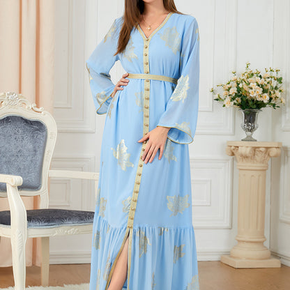 Women's Fashion Casual Long-sleeved Hot Gold Dresses - Hiccupzz