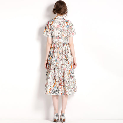 Singing Birds And Flowers Print Fashion Ladies Dress - Hiccupzz