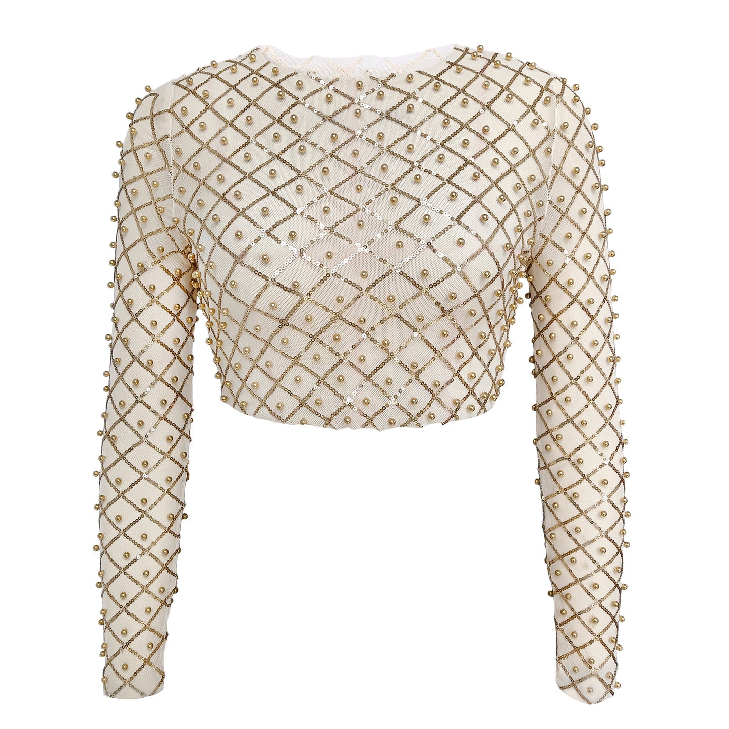 Mesh Studded Sequin Long-sleeved Shirt - Hiccupzz