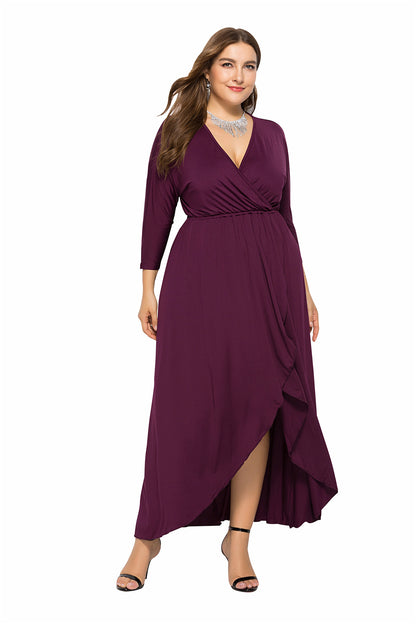 N V-neck Batwing Sleeve Large Hem Sheath Solid Color Dress - Hiccupzz