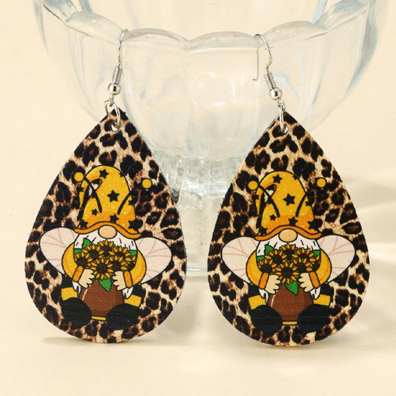 Sunflower Yellow Goblin Bee Leopard Earrings