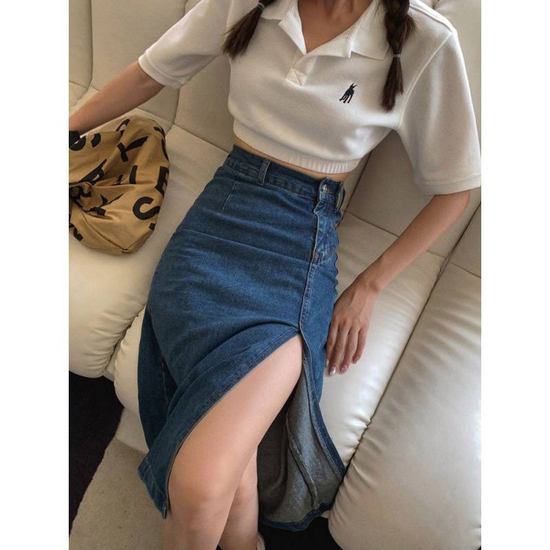 Women's Summer Thin Vintage Split Denim Skirt