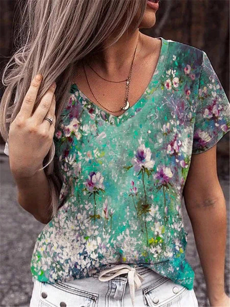 Personalized Printed V-neck Short Sleeved Loose Fitting - Hiccupzz