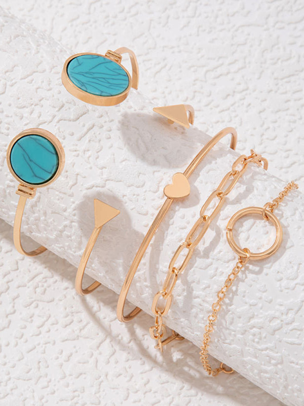 Inlaid Open Five-piece Bracelet Geometric Love Triangle Bracelet Set - Hiccupzz