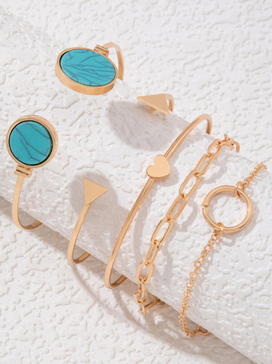Inlaid Open Five-piece Bracelet Geometric Love Triangle Bracelet Set - Hiccupzz