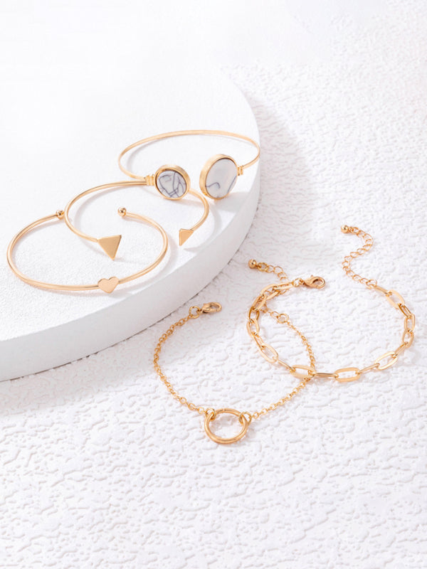 Inlaid Open Five-piece Bracelet Geometric Love Triangle Bracelet Set - Hiccupzz