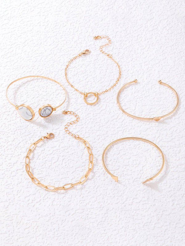 Inlaid Open Five-piece Bracelet Geometric Love Triangle Bracelet Set - Hiccupzz