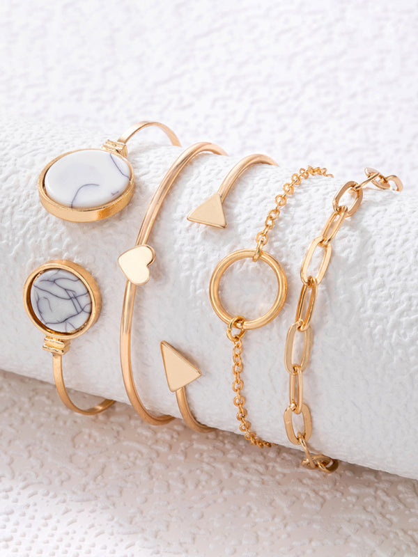 Inlaid Open Five-piece Bracelet Geometric Love Triangle Bracelet Set - Hiccupzz