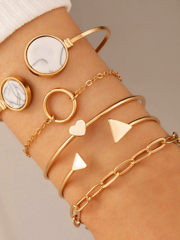 Inlaid Open Five-piece Bracelet Geometric Love Triangle Bracelet Set - Hiccupzz