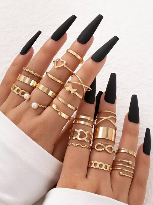 New niche design butterfly 8-character open ring set cross love pearl 23-piece ring - Hiccupzz