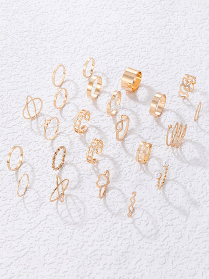 New niche design butterfly 8-character open ring set cross love pearl 23-piece ring - Hiccupzz