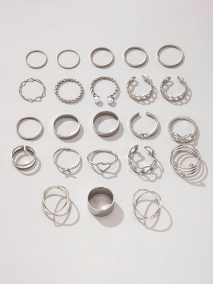 New niche design butterfly 8-character open ring set cross love pearl 23-piece ring - Hiccupzz