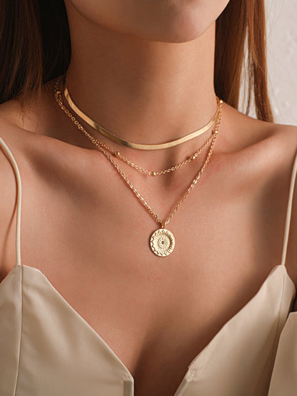 Fashion Versatile Round Tag Personality Simple Multi-Layer Bead Necklace For Women - Hiccupzz