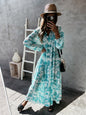 Women’s Printed Long Sleeve Ruffled Maxi Dress - Hiccupzz