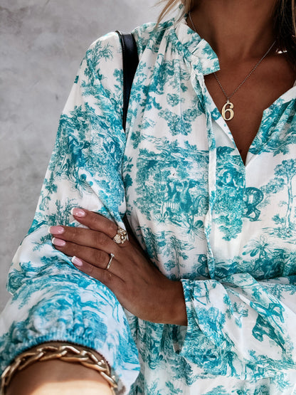 Women’s Printed Long Sleeve Ruffled Maxi Dress - Hiccupzz
