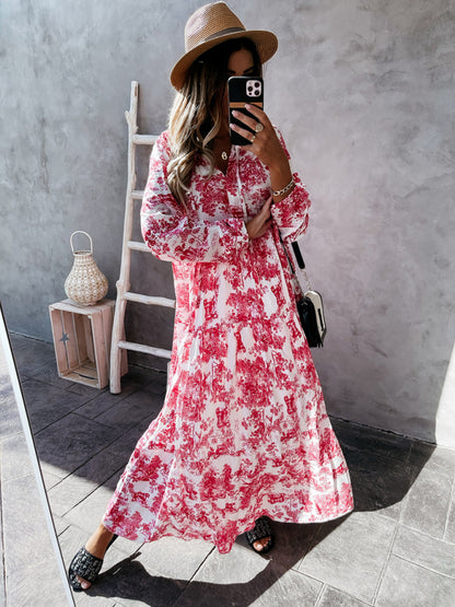 Women’s Printed Long Sleeve Ruffled Maxi Dress - Hiccupzz