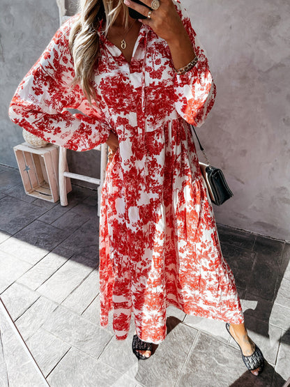 Women’s Printed Long Sleeve Ruffled Maxi Dress - Hiccupzz