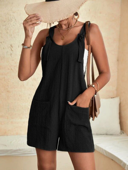 Women's Solid Color Patch Pocket Lace Up Casual Overalls - Hiccupzz