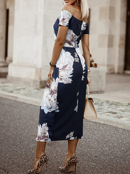 Women's printed one word collar tulip skirt midi skirt - Hiccupzz