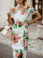 Women's printed one word collar tulip skirt midi skirt - Hiccupzz