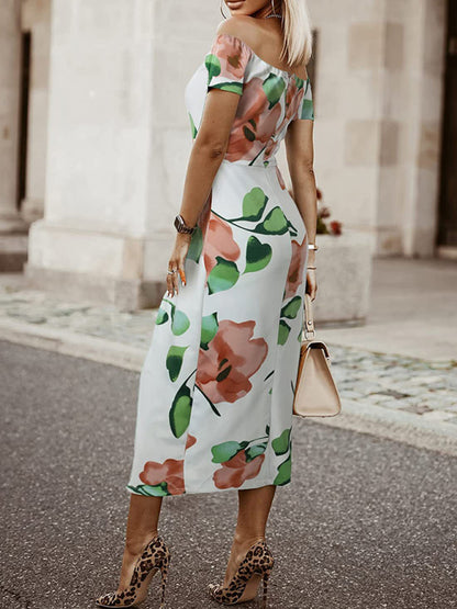 Women's printed one word collar tulip skirt midi skirt - Hiccupzz