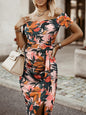 Women's printed one word collar tulip skirt midi skirt - Hiccupzz