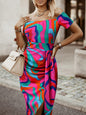 Women's printed one word collar tulip skirt midi skirt - Hiccupzz