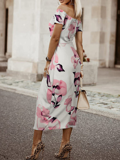 Women's printed one word collar tulip skirt midi skirt - Hiccupzz