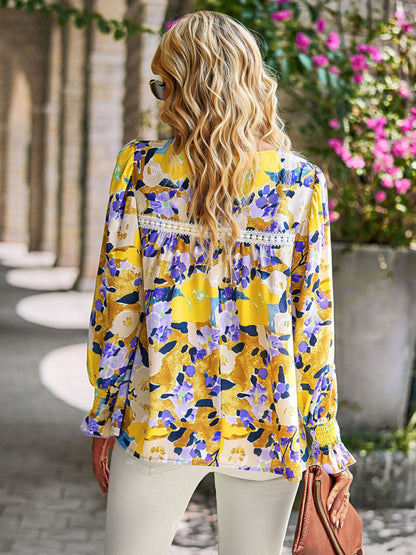 Women's lace stitching floral temperament top all-match blouse - Hiccupzz